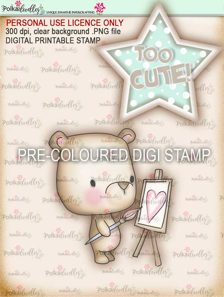 Too Cute Bear Heart "precoloured" digital papercrafting download