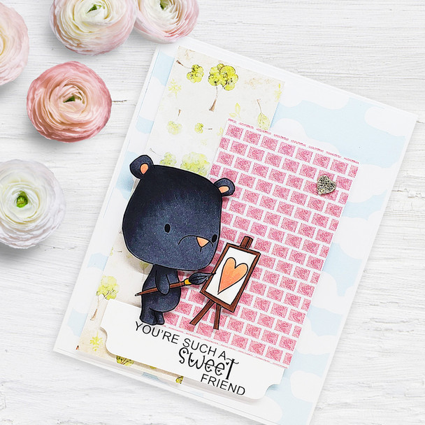 Too Cute Bear Heart "precoloured" digital papercrafting download