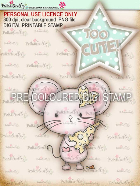 Too Cute Mouse Love "precoloured" digital papercrafting download