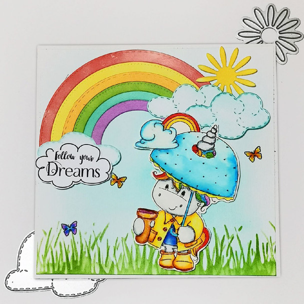 Believe in Rainbows - Sparkle Unicorn COLOUR digi stamp download with Cutting File