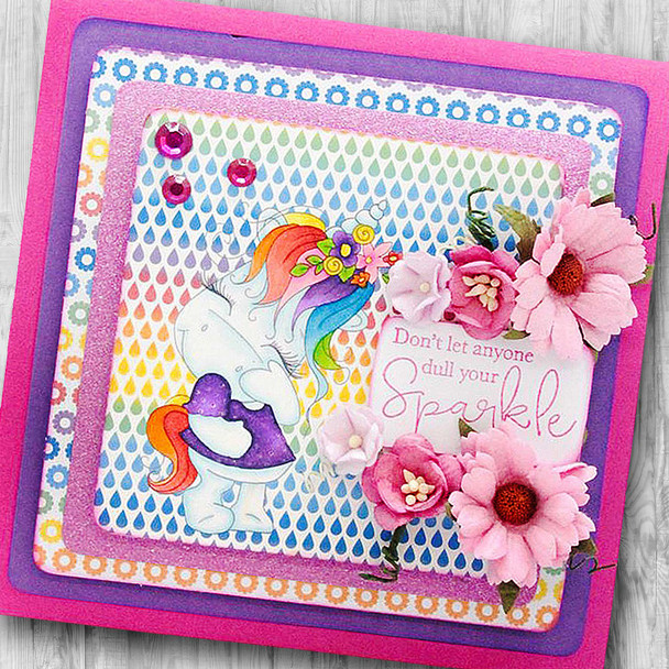 Camera Shy 1 - Sparkle Unicorn COLOUR digi stamp download with Cutting File