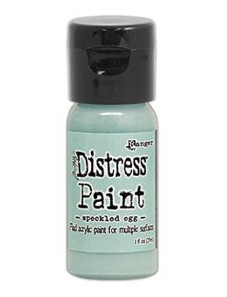Speckled Egg Distress Paint - Tim Holtz. Convenient Flip tops are great for quick and easy application of Distress Paint with brushes, blending tools, splatter brush and more! With a timeless matte finish, Distress Paints are very fluid water-based acrylic paints for use on multiple surfaces. Developed to be reactive with water, like other products in the Distress family, Distress Paints are the perfect choice to accomplish a wide variety of artistic techniques. Use with stamps, paper, wood, metal, glass, plastic and more!