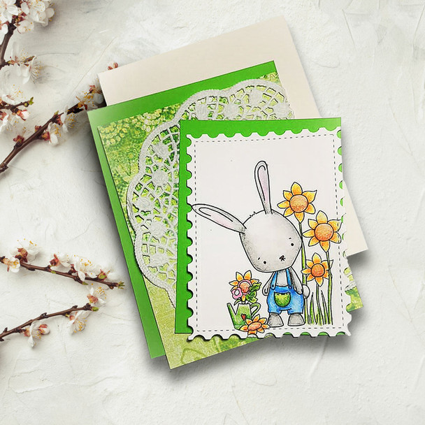 Gil Rabbit with Sunflowers - digi stamp/with SVG/DXF Cutting File