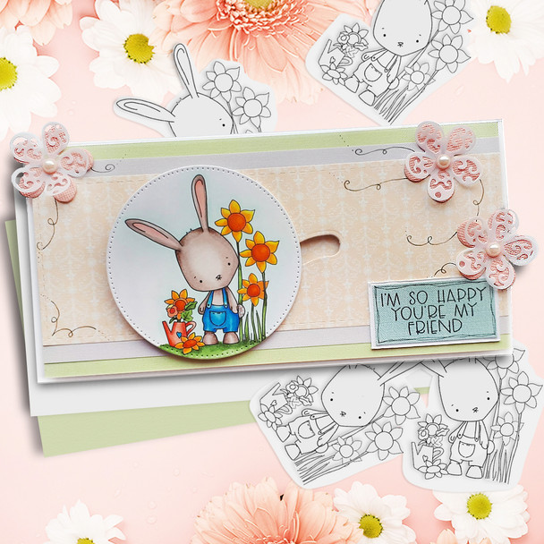 Gil Rabbit with Sunflowers - digi stamp/with SVG/DXF Cutting File