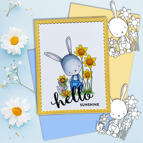 Gil Rabbit Growing Sunflowers - digi stamp