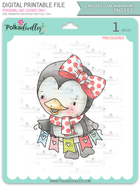 Wanda Penguin Hanging Bunting - Precoloured digi stamp