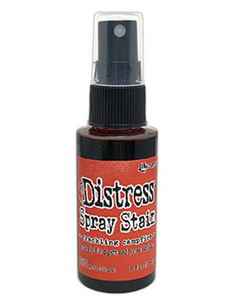 Crackling Campfire  Distress Stain Spray ink - Tim Holtz.  Spray directly on porous surfaces for quick, easy ink coverage. Mist with water to blend color and create mottled effects. Spray through stencils, layer colors, spritz with water and watch the color mix & blend. Spray Stains coordinate with the Distress palette of products.