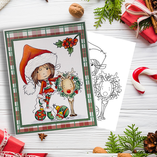 Rudolph Reindeer Wreath - Winnie North Pole digital stamp download including SVG file