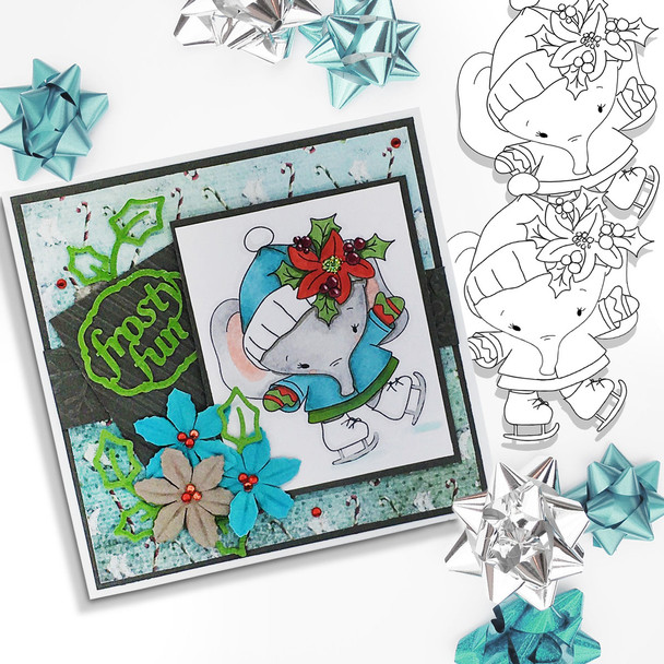 Agnes Elephant Ice Skating - Christmas Holiday Too Cute digital stamp download including SVG file