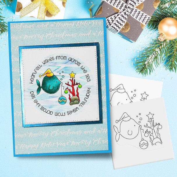 Too Cute Christmas Fishes Colour Bundle -  Holiday digital stamp downloads