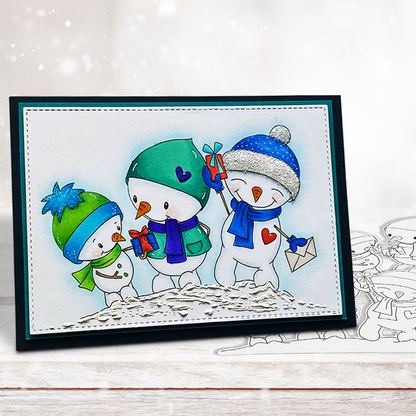 Frosty Winter Smiles Snowmen PRECOLOURED BUNDLE Too Cute digital stamp download including SVG file