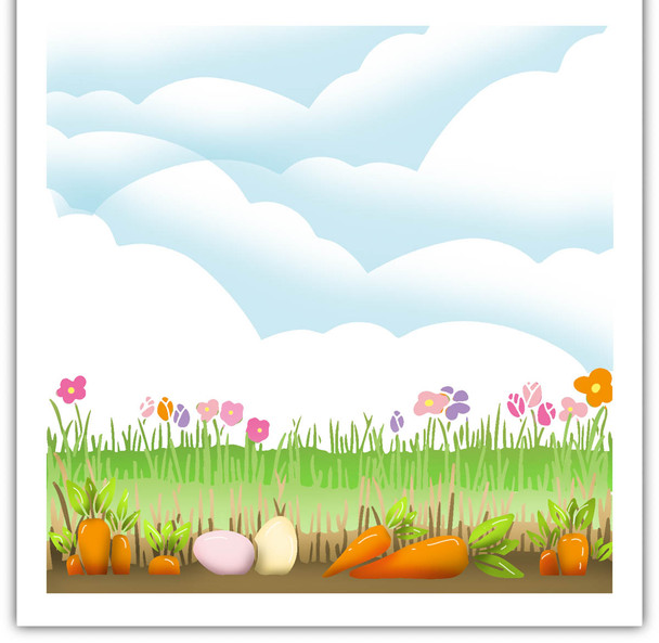 Spring Borders Stencil (PD8131) for creating scenes featuring carrots and grass background idea using inks