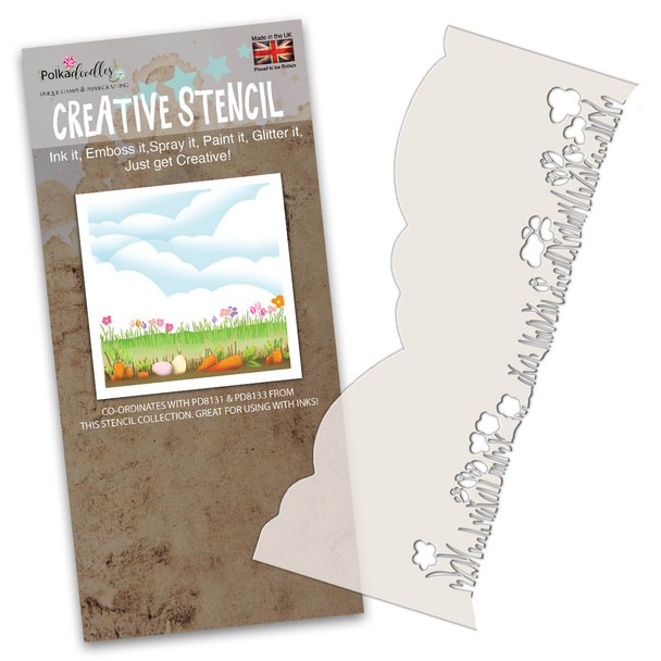 craft cardmaking scrapbooking border stencil Features a row of grass on one side and clouds and landscape on the other side