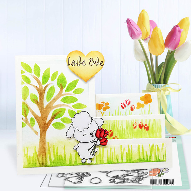 Tree-mendous craft Stencil example of easel card with spring lamb