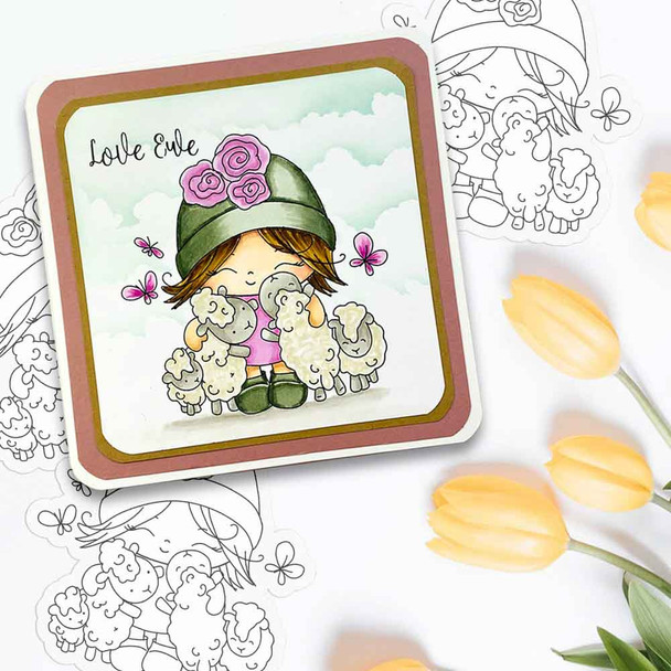Honeypie Spring Lambs - light skin/hair precoloured digital stamp printable download with free SVG /DXF file included