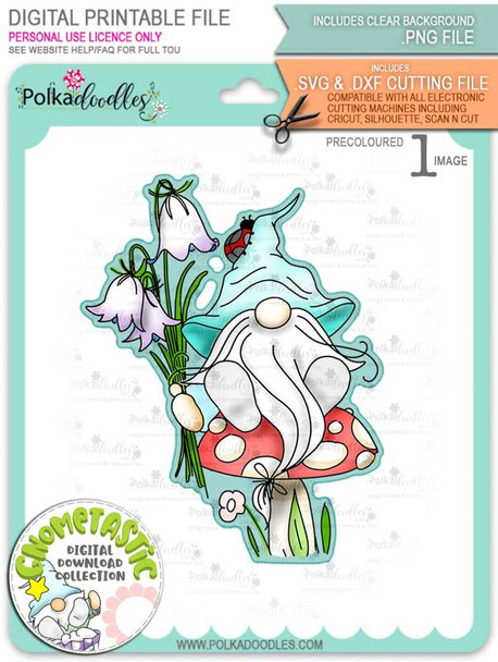 Gnometastic Bluebells - light skin PRECOLOURED digital stamp printable download with free SVG /DXF file included