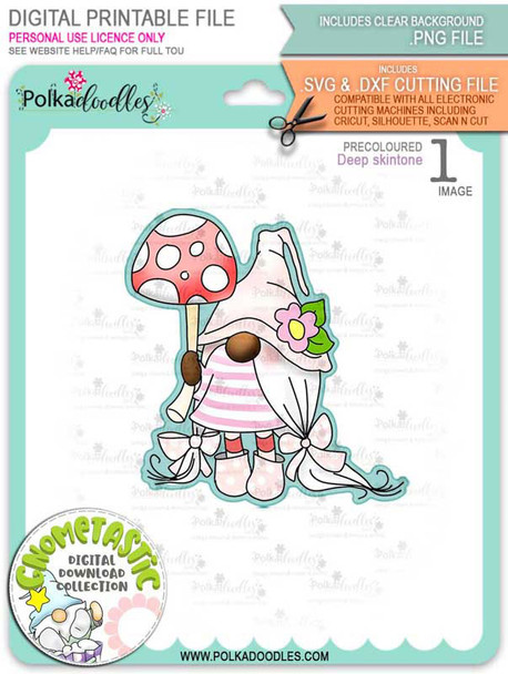 Gnometastic Just in Case - deep skin PRECOLOURED digital stamp printable download with free SVG /DXF file included