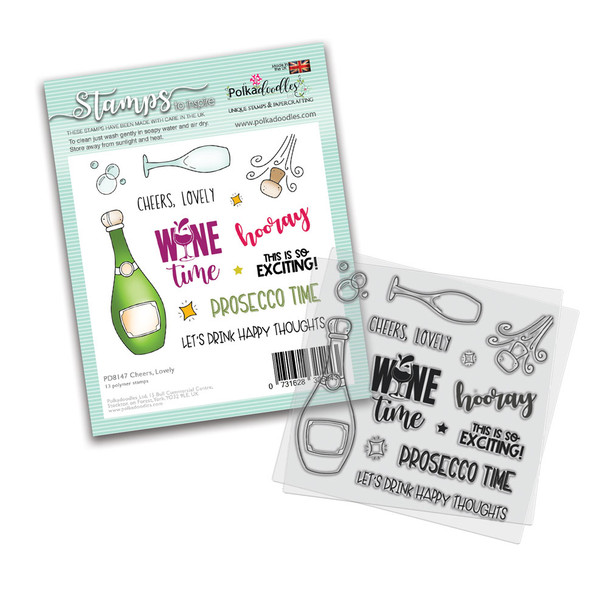 Cheers Lovely - party celebration cocktail  wine and prosecco theme 4 x 4" Stamp set