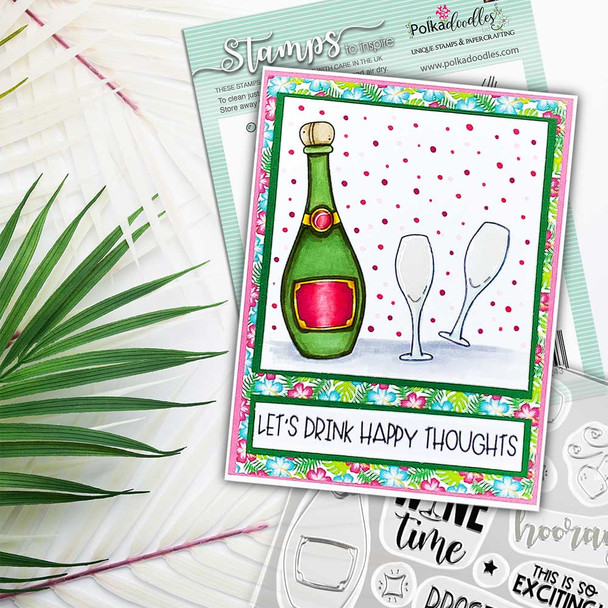 Cheers Lovely - party celebration cocktail  wine and prosecco theme 4 x 4" Stamp set