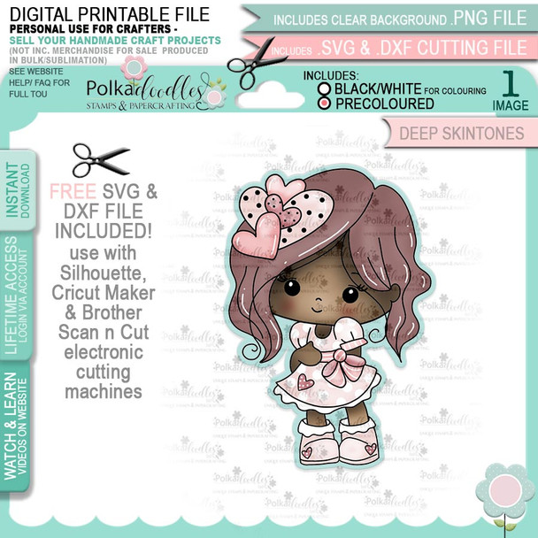 Just Lovely - Honeypie (precolored deep skintones)- printable downloads with free SVG /DXF files