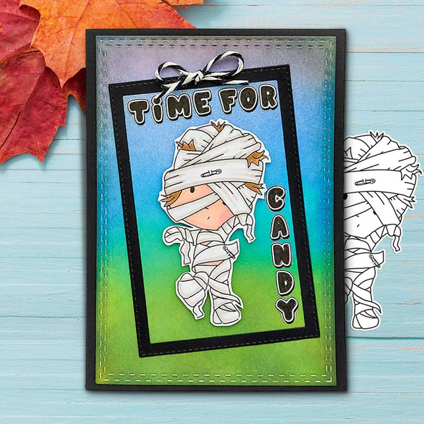 Mummy Boo Halloween (precolored deep skintones)- printable digital stamp download with free SVG /DXF file