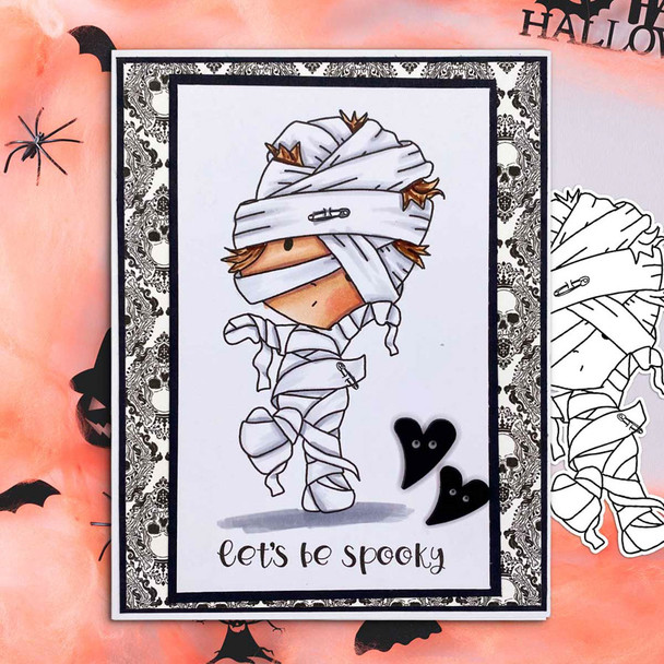 Mummy Boo Halloween (precolored light skintones)- printable digital stamp download with free SVG /DXF files