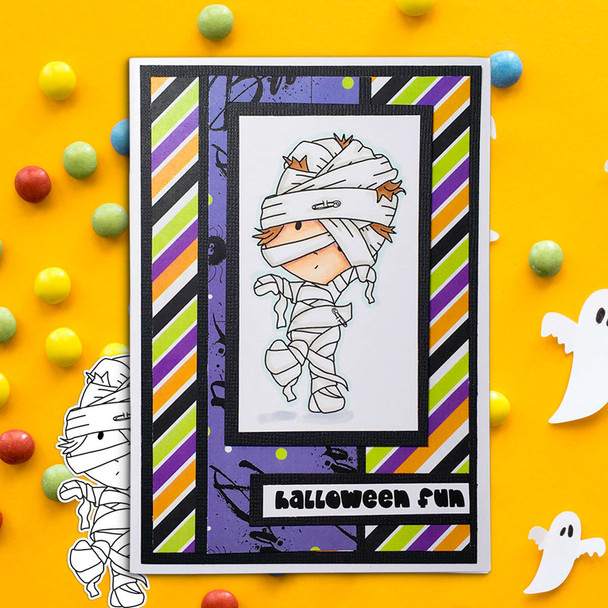 Mummy Boo Halloween (precolored light skintones)- printable digital stamp download with free SVG /DXF files