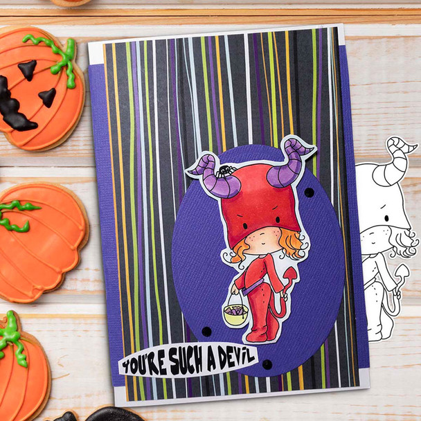 Cute Little Devil Boo Halloween (precolored deep skintones)- printable digital stamp download with free SVG /DXF files