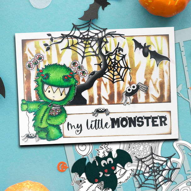 Monster Halloween (precolored deep skintones)- printable digital stamp download with free SVG /DXF files