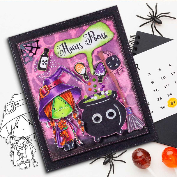 Cute Little Witch Halloween (precolored light skintones)- printable digital stamp download with free SVG /DXF files