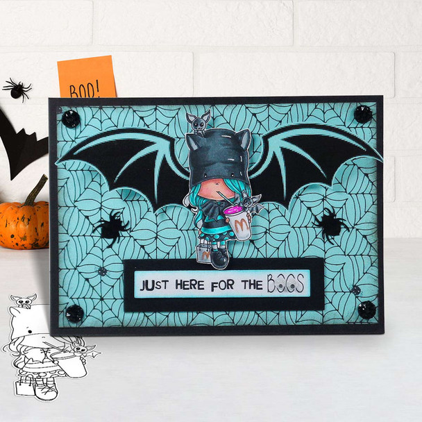 Bat Girl Halloween (precolored deep skintones)- printable digital stamp download with free SVG /DXF files