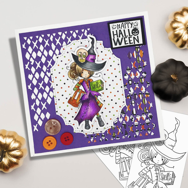 Ravella Witch Halloween (precolored light skintones)- printable digital stamp download with free SVG /DXF files