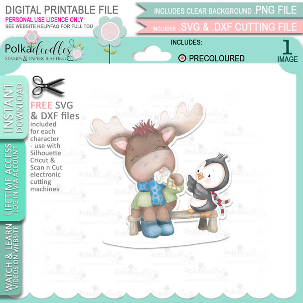 Never Too Cold for Ice Cream (precoloured) Elvis Wesley Moose - printable craft digital stamp download with free SVG /DXF files