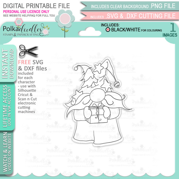 Just For You Gift - Gnome Festive Fun printable craft digital stamp download with free SVG /DXF files