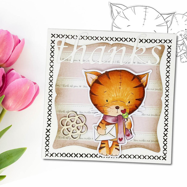 Suki Cat/Kitten with Mail & Lollipop - Too Cute printable craft digital stamp download with free SVG /DXF files