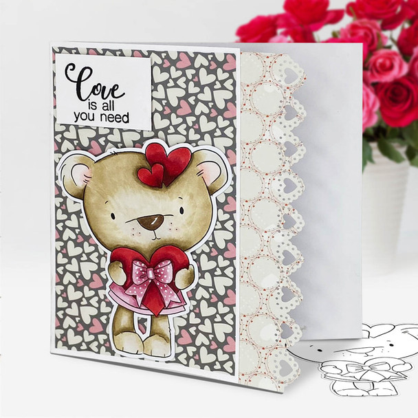 Bella Bear with Heart gift - Too Cute printable craft digital stamp download with free SVG /DXF files