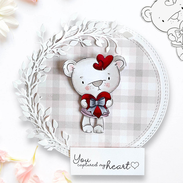 Bella Bear with Heart gift - Too Cute printable craft digital stamp download with free SVG /DXF files