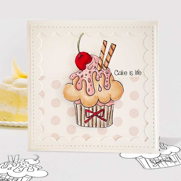 cardmaking idea - Cherry Chocolate Sundae Cupcake - printable craft digital stamp download with free SVG /DXF files