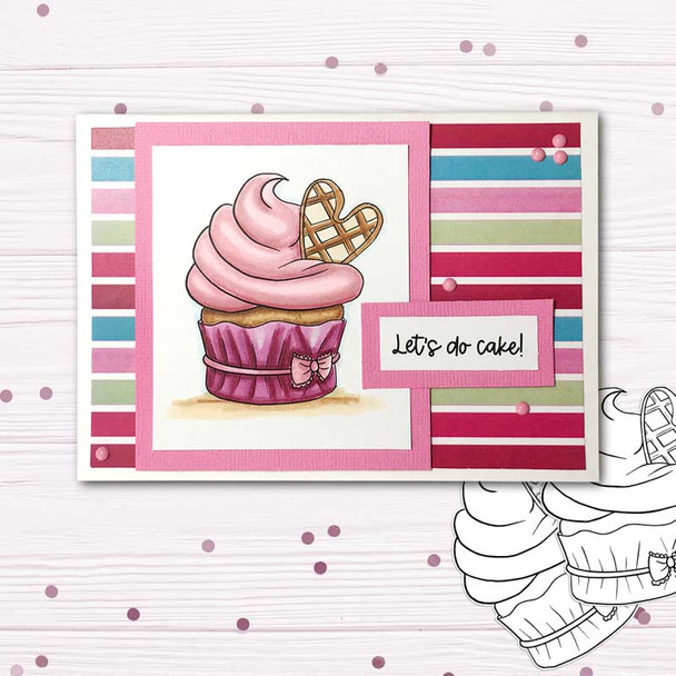 Waffle Cream Frosting Cupcake card idea - printable craft digital stamp download with free SVG /DXF files