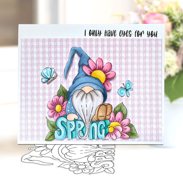 Spring Daisy Gnome - printable cardmaking digital stamp download with free SVG /DXF files