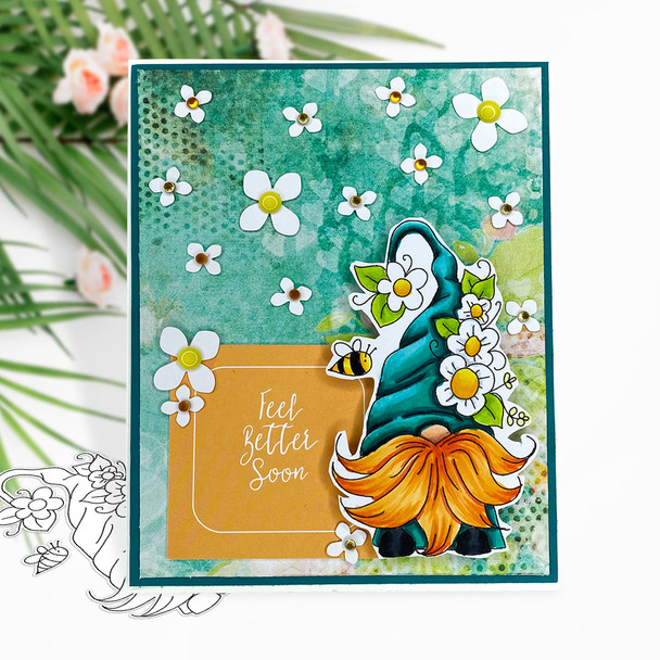 Spring Flowers Gnome - printable cardmaking digital stamp download with free SVG /DXF files