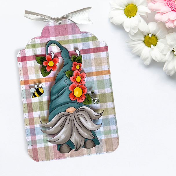 Spring Flowers Gnome - printable cardmaking digital stamp download with free SVG /DXF files