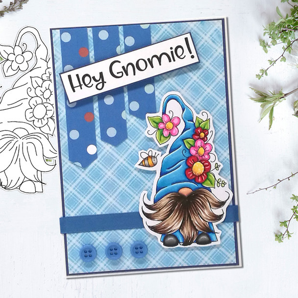 Spring Flowers Gnome - printable cardmaking digital stamp download with free SVG /DXF files