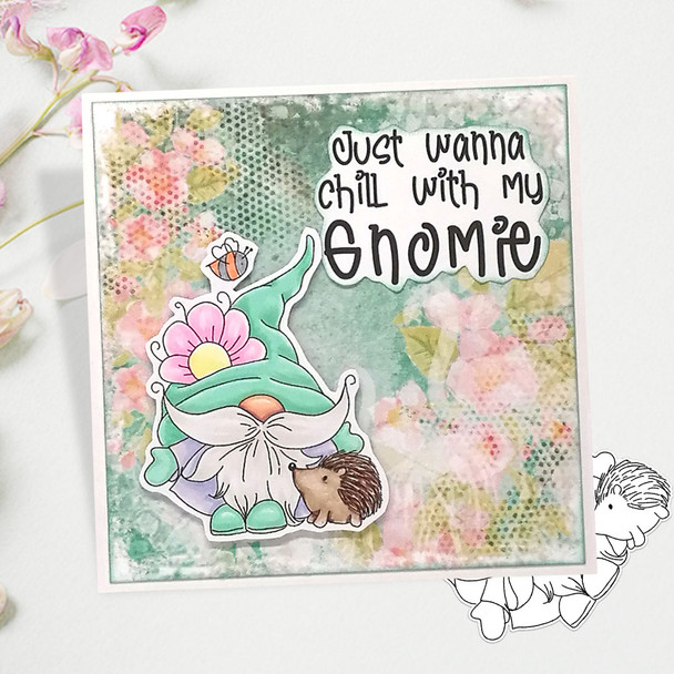 Spring Hedgehog Gnome - printable cardmaking digital stamp download with free SVG /DXF files