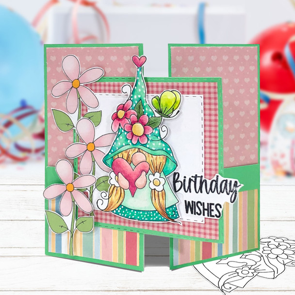 Spring Gnomes - 6 printable digital stamps, colour clipart, papers, gnome quotes and SVG files for cardmaking and crafting