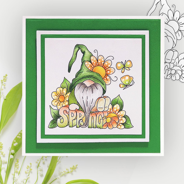 Spring Gnomes - 6 printable digital stamps, colour clipart, papers, gnome quotes and SVG files for cardmaking and crafting