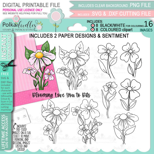 Bloom 1 Flower bundle - digital stamp, digistamp for cards, cardmaking, crafting and stickers