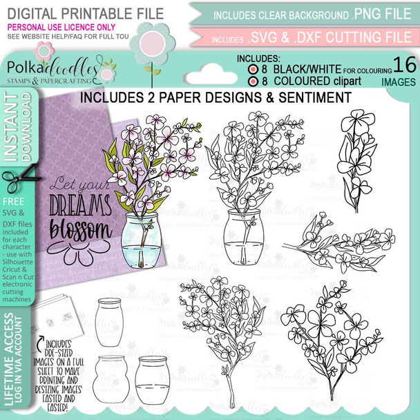 Blooms 4 Flower bundle - digital stamp, digistamp for cards, cardmaking, crafting and stickers