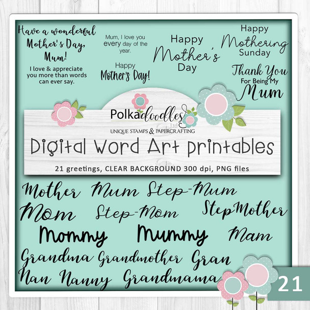 Mother's Day Messages and Sentiments - digital stamp, digistamp for cards, cardmaking, crafting and stickers