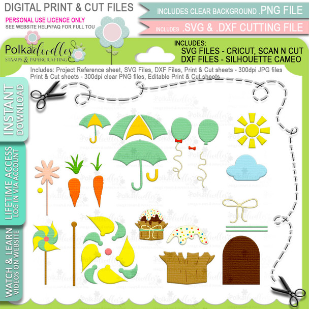 Spring Easter Print and Cut SVG Files for Cricut Silhouette Scan and Cut machines – for handmade cards, cardmaking, crafting stickers